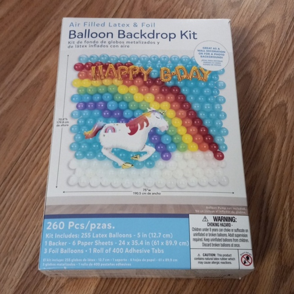 amscan Unicorn Balloon Kit Backdrop with Rainbow Design